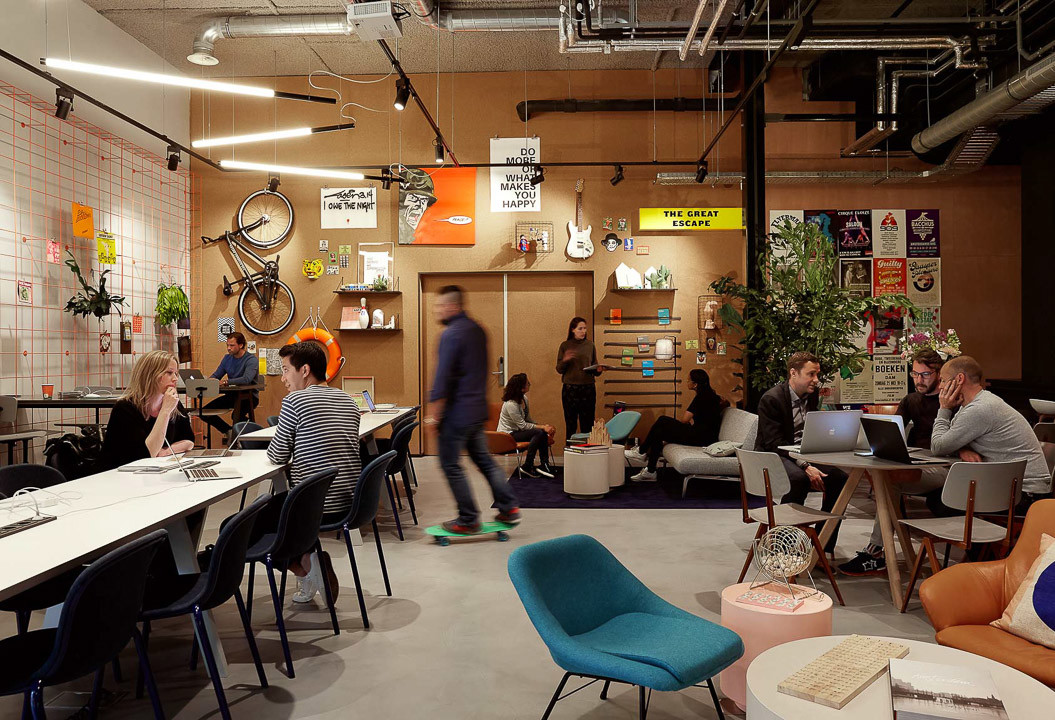 Students in the  study and work space called TSH Collab at The Student Hotel 