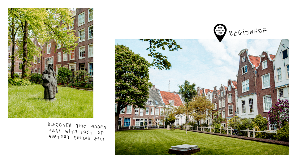 collage of images, green parks and traditional style amsterdam houses